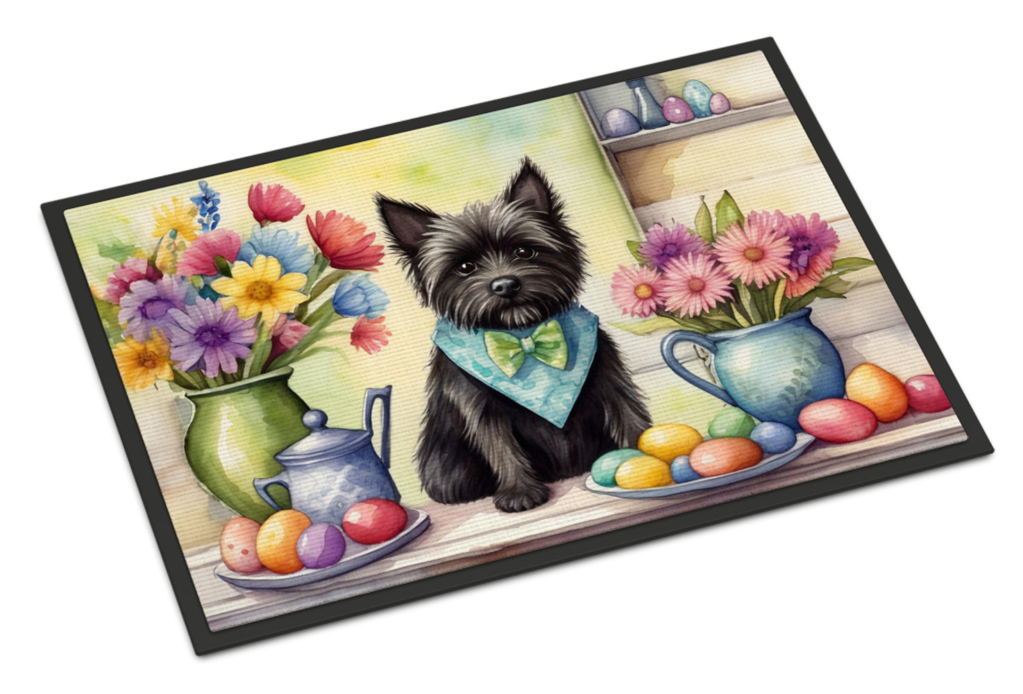 Decorating Easter Cairn Terrier Doormat Indoor Outdoor 24H X 36W Front Door Mat Rugs for Entryway, Non Slip Washable Low Pile,