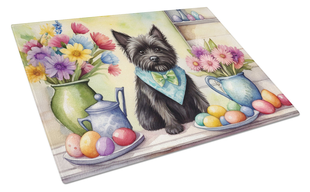 Decorating Easter Cairn Terrier Cutting Board Tempered Glass Kitchen Cutting Surface, Heat Resistant Chopping, Non-Slip Feet, Food Prep & Serving