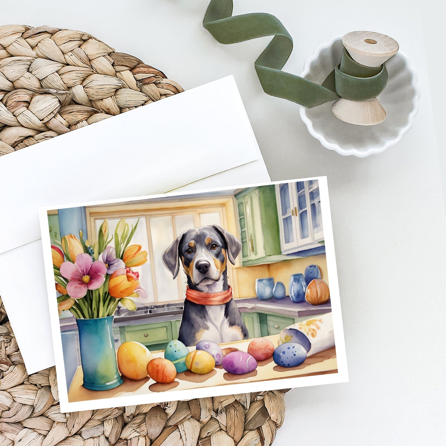 Decorating Easter Catahoula Greeting Cards Pack of 8 Blank Cards with Envelopes Whimsical A7 Size 5x7