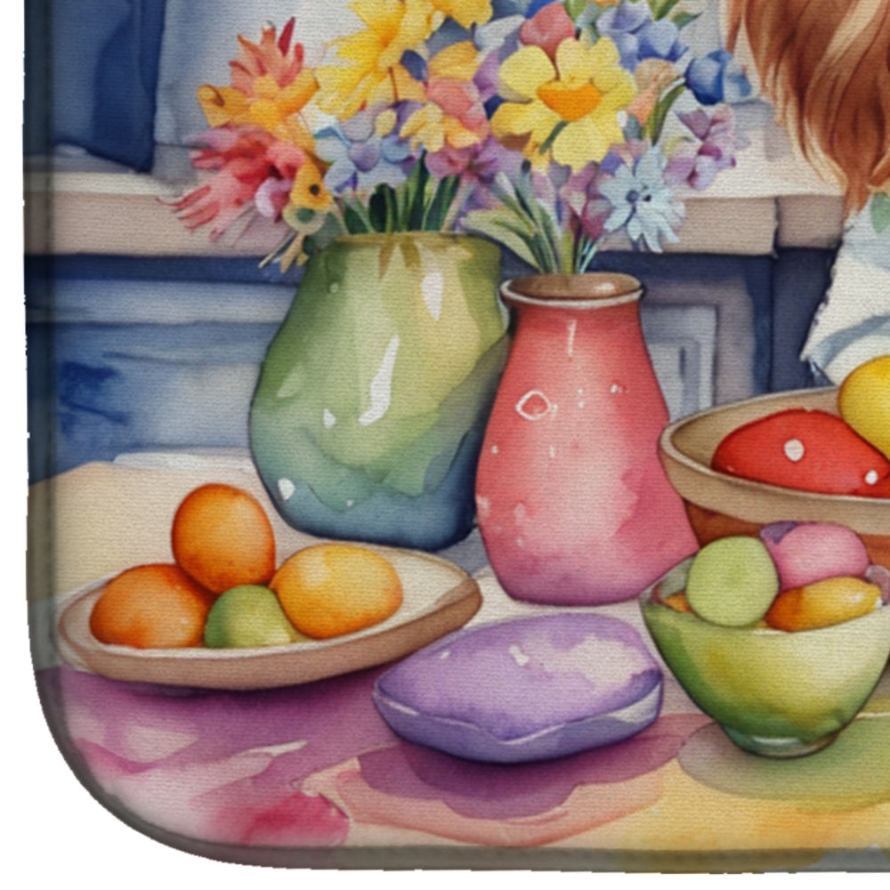 Decorating Easter Cavalier Spaniel Dish Drying Mat Absorbent Dish Drying Mat Pad for Kitchen Counter Dish Drainer Mat for Countertop, 14 x 21", Multicolor