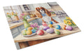 Decorating Easter Cavalier Spaniel Cutting Board Tempered Glass Kitchen Cutting Surface, Heat Resistant Chopping, Non-Slip Feet, Food Prep & Serving