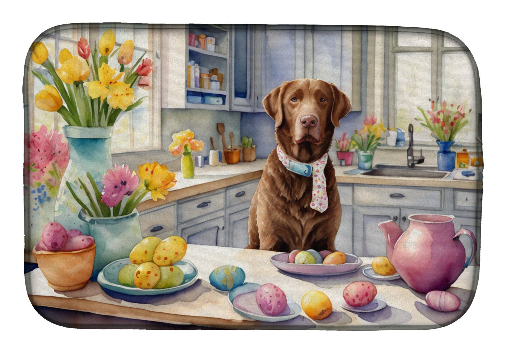 Decorating Easter Chesapeake Bay Retriever Dish Drying Mat Absorbent Dish Drying Mat Pad for Kitchen Counter Dish Drainer Mat for Countertop, 14 x 21", Multicolor