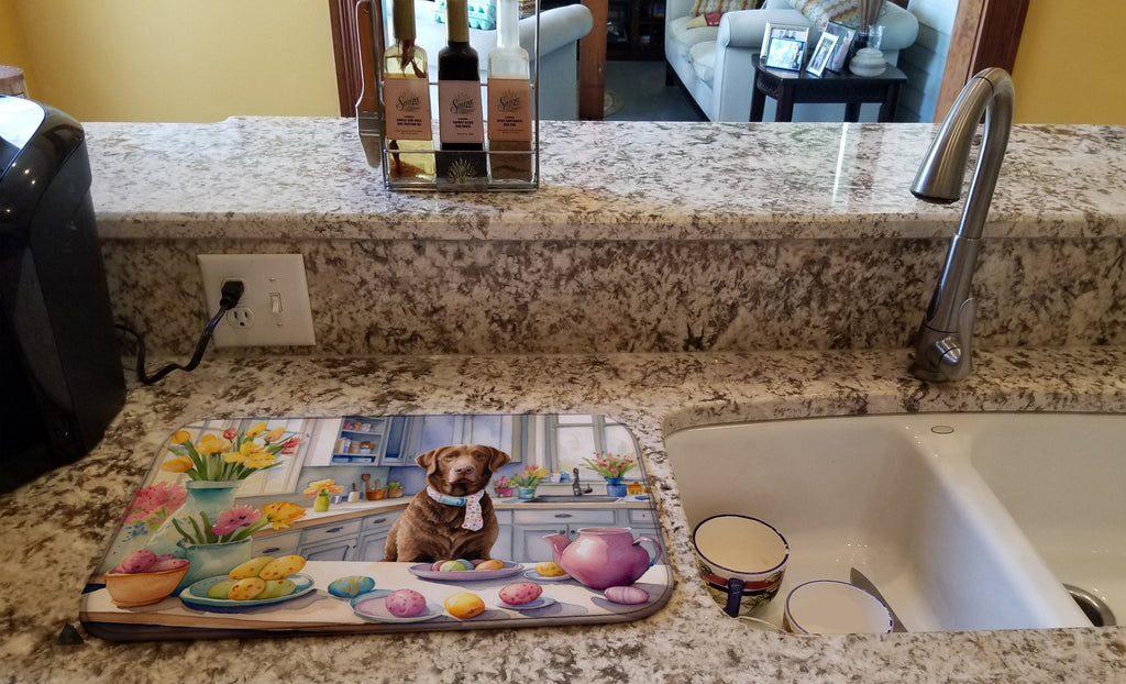 Decorating Easter Chesapeake Bay Retriever Dish Drying Mat Absorbent Dish Drying Mat Pad for Kitchen Counter Dish Drainer Mat for Countertop, 14 x 21", Multicolor