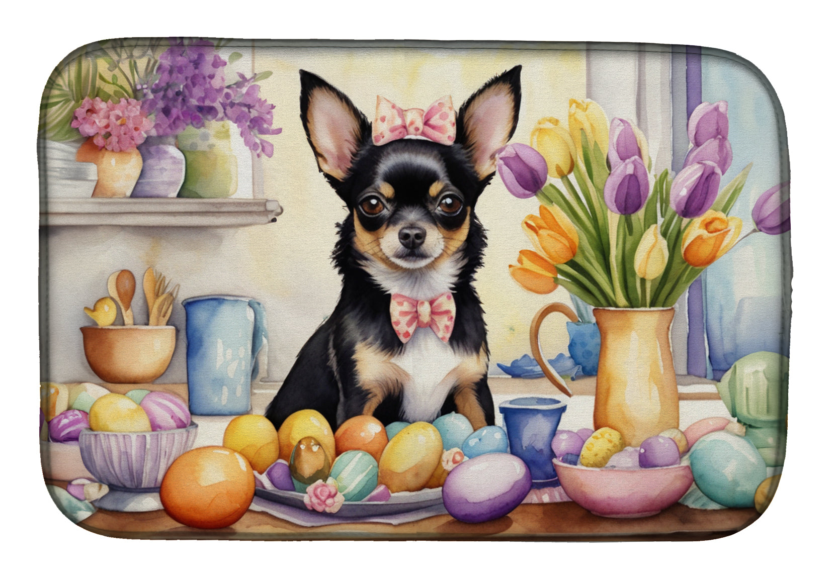 Decorating Easter Chihuahua Dish Drying Mat Absorbent Dish Drying Mat Pad for Kitchen Counter Dish Drainer Mat for Countertop, 14 x 21", Multicolor