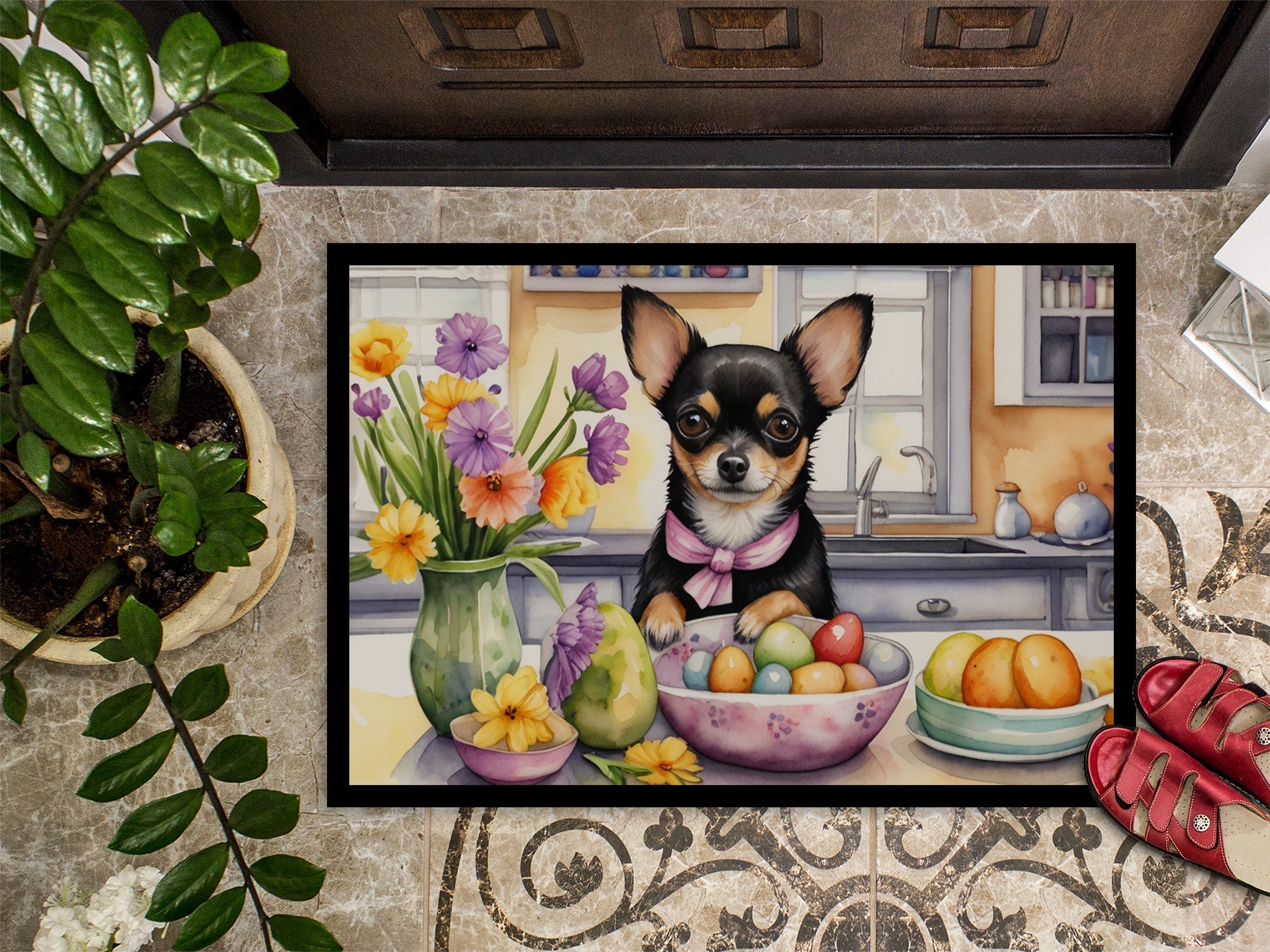 Decorating Easter Chihuahua Doormat Indoor Outdoor 24H X 36W Front Door Mat Rugs for Entryway, Non Slip Washable Low Pile,