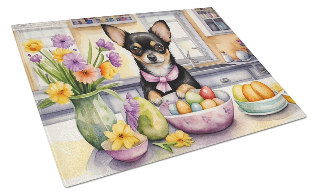 Decorating Easter Chihuahua Cutting Board Tempered Glass Kitchen Cutting Surface, Heat Resistant Chopping, Non-Slip Feet, Food Prep & Serving