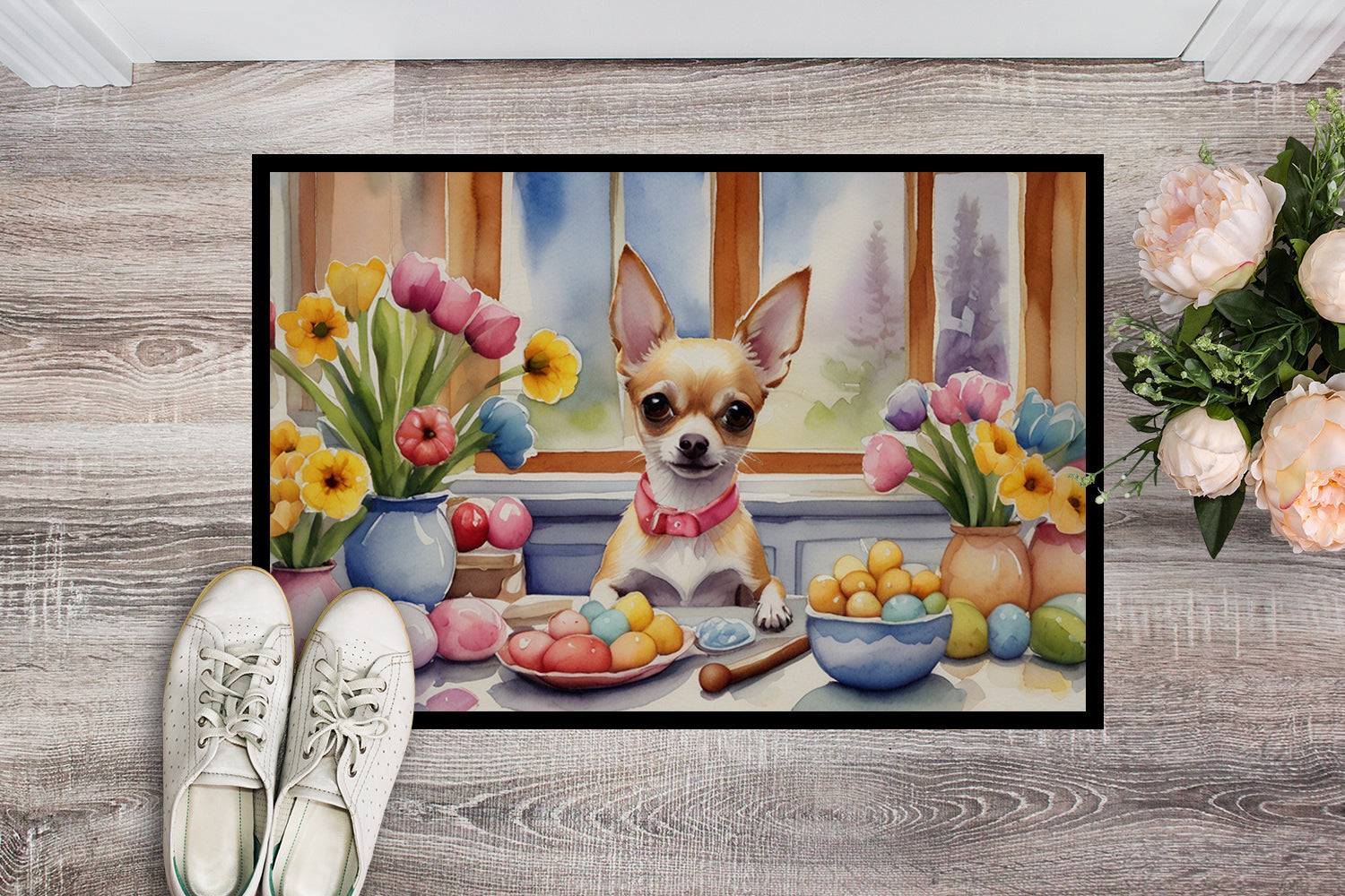 Decorating Easter Chihuahua Doormat Indoor Outdoor 24H X 36W Front Door Mat Rugs for Entryway, Non Slip Washable Low Pile,