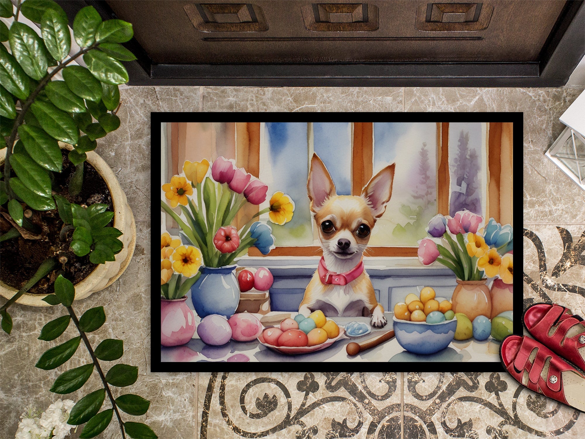 Decorating Easter Chihuahua Doormat Indoor Outdoor 24H X 36W Front Door Mat Rugs for Entryway, Non Slip Washable Low Pile,