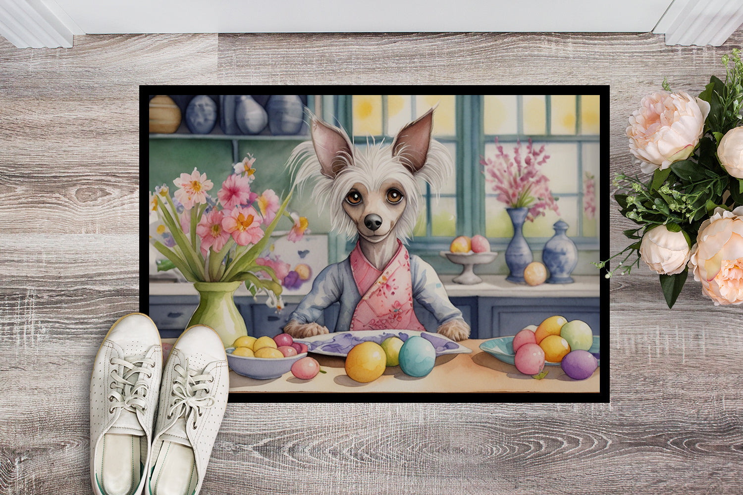Decorating Easter Chinese Crested Doormat Indoor Outdoor 24H X 36W Front Door Mat Rugs for Entryway, Non Slip Washable Low Pile,