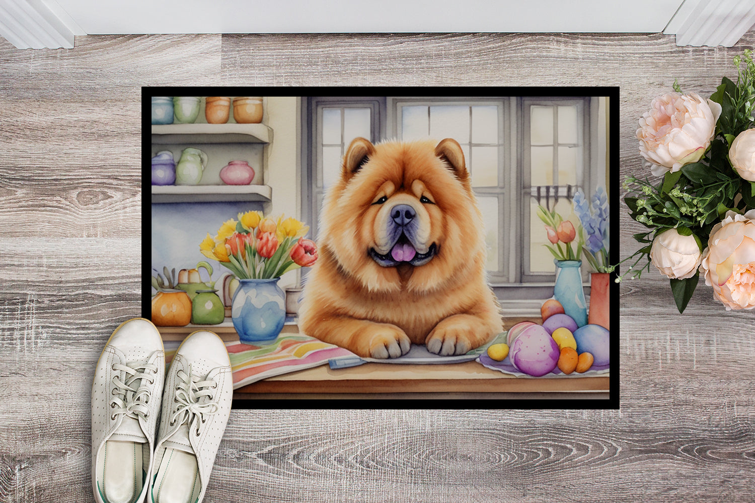 Decorating Easter Chow Chow Doormat Indoor Outdoor 18H X 27W Front Door Mat Rugs for Entryway, Non Slip Washable