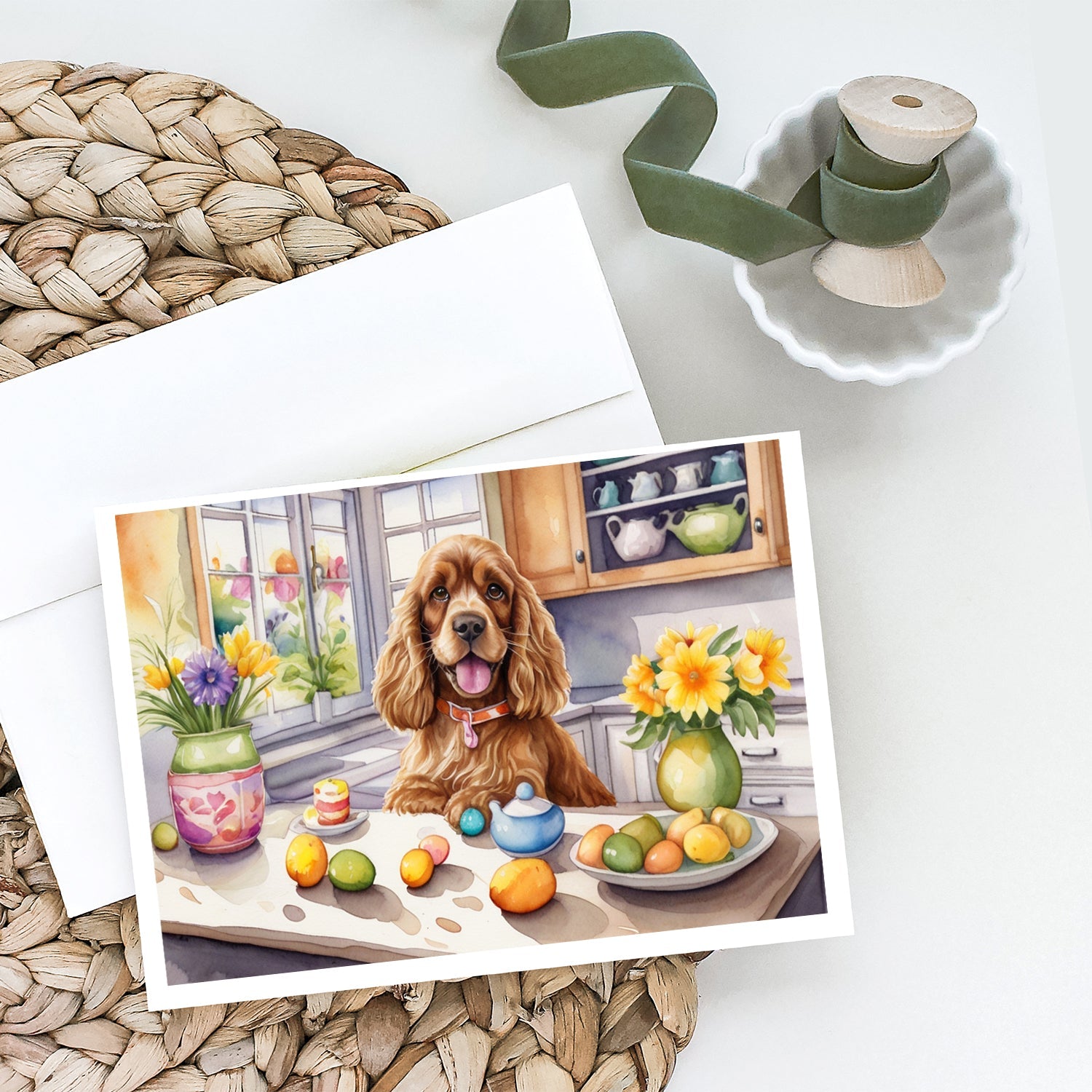 Decorating Easter Cocker Spaniel Greeting Cards Pack of 8 Blank Cards with Envelopes Whimsical A7 Size 5x7