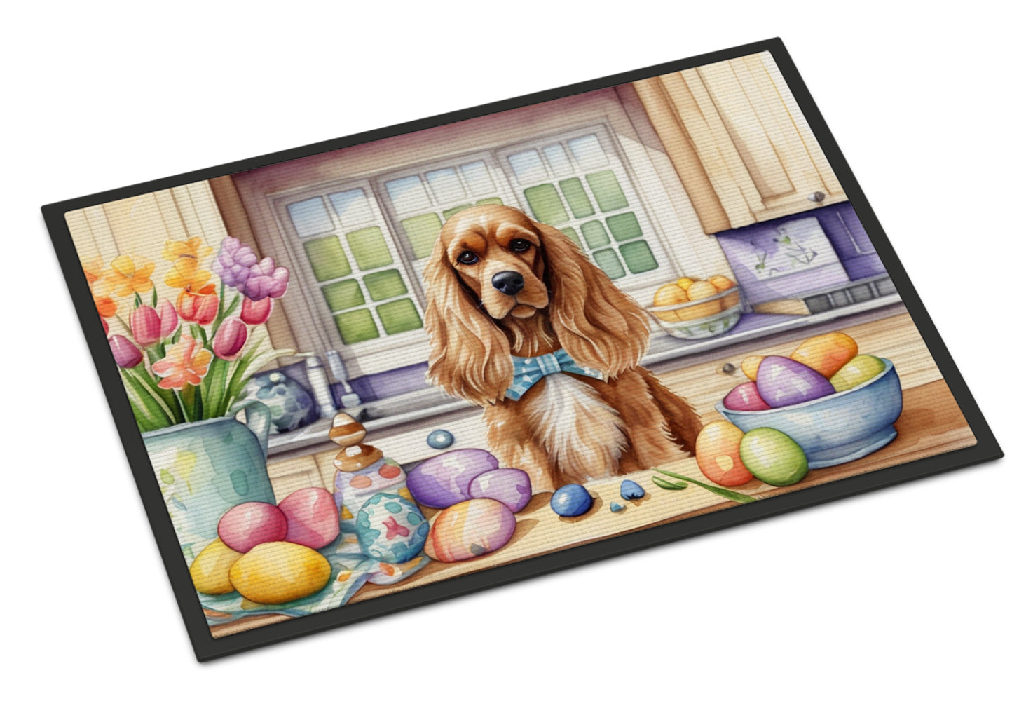 Decorating Easter Cocker Spaniel Doormat Indoor Outdoor 24H X 36W Front Door Mat Rugs for Entryway, Non Slip Washable Low Pile,