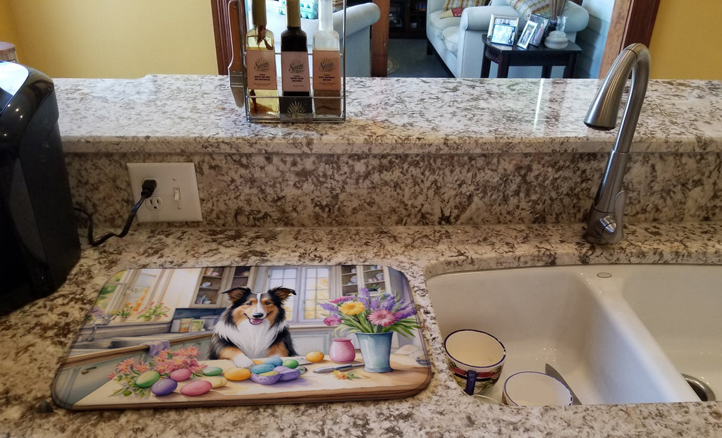 Decorating Easter Collie Dish Drying Mat Absorbent Dish Drying Mat Pad for Kitchen Counter Dish Drainer Mat for Countertop, 14 x 21", Multicolor