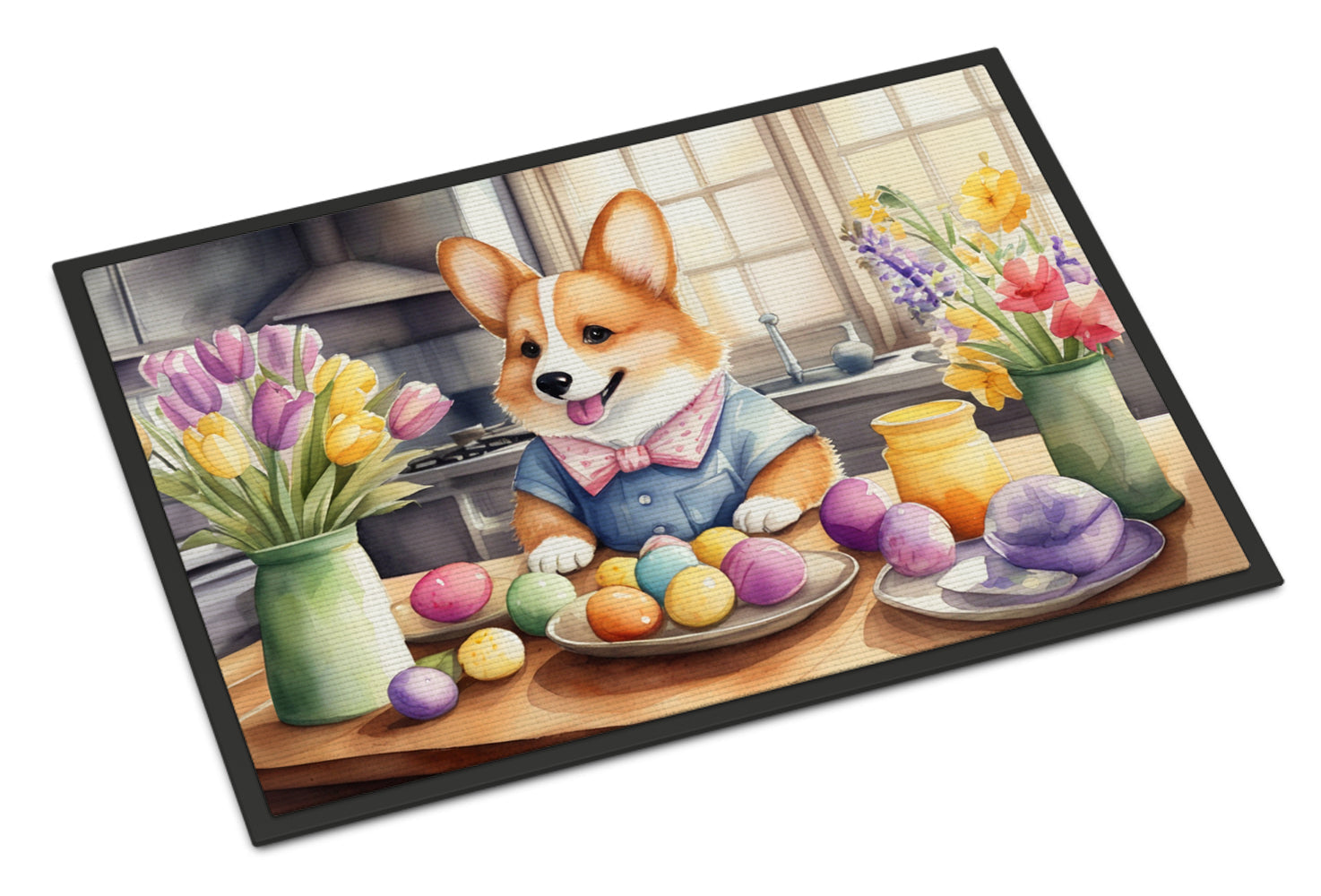 Decorating Easter Corgi Doormat Indoor Outdoor 24H X 36W Front Door Mat Rugs for Entryway, Non Slip Washable Low Pile,