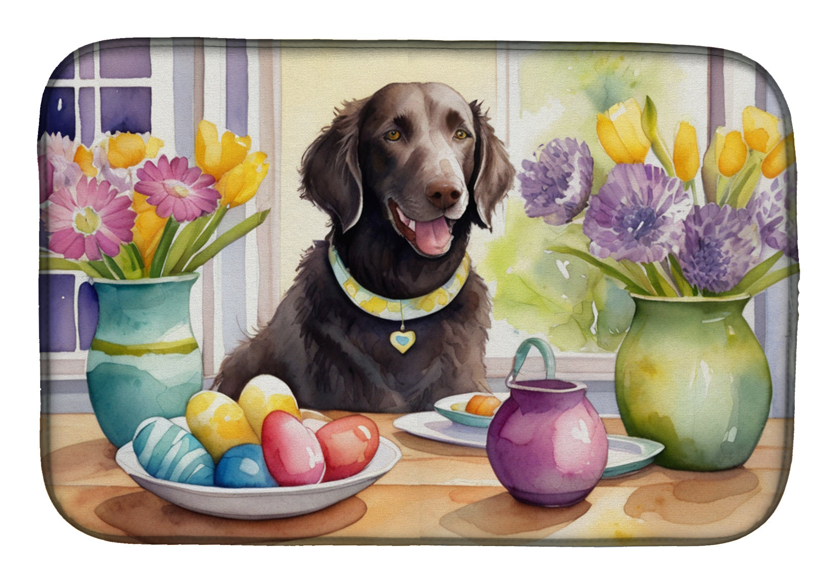 Decorating Easter Curly-Coated Retriever Dish Drying Mat Absorbent Dish Drying Mat Pad for Kitchen Counter Dish Drainer Mat for Countertop, 14 x 21", Multicolor
