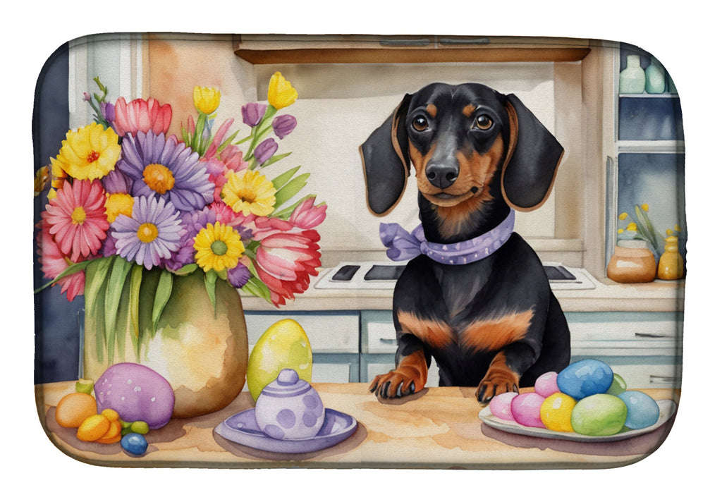Decorating Easter Dachshund Dish Drying Mat Absorbent Dish Drying Mat Pad for Kitchen Counter Dish Drainer Mat for Countertop, 14 x 21", Multicolor