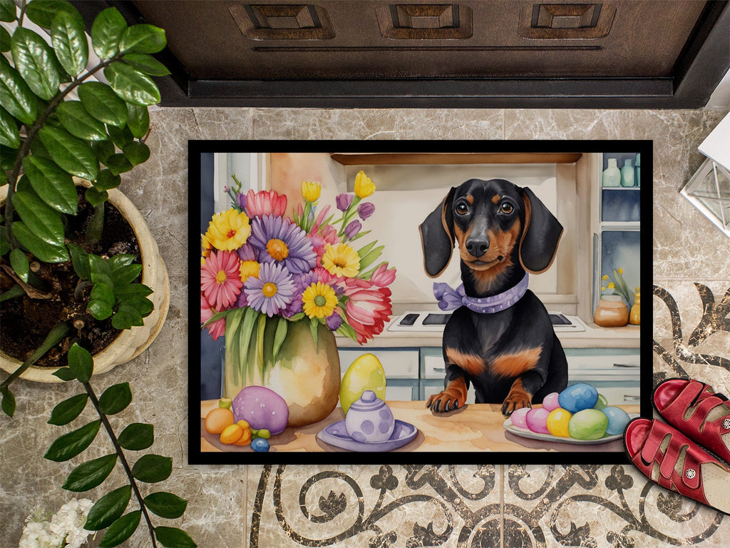 Decorating Easter Dachshund Doormat Indoor Outdoor 18H X 27W Front Door Mat Rugs for Entryway, Non Slip Washable