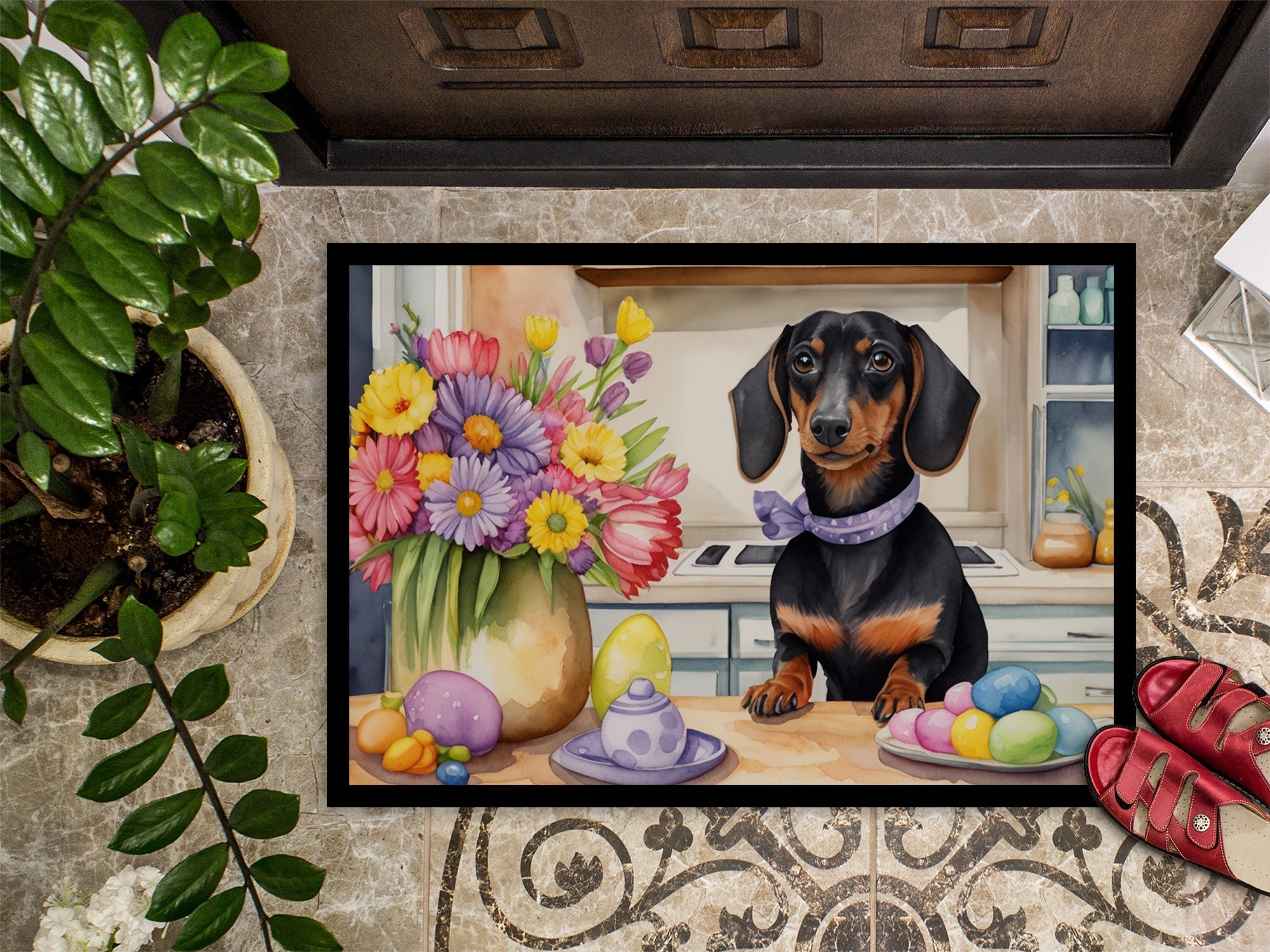 Decorating Easter Dachshund Doormat Indoor Outdoor 18H X 27W Front Door Mat Rugs for Entryway, Non Slip Washable