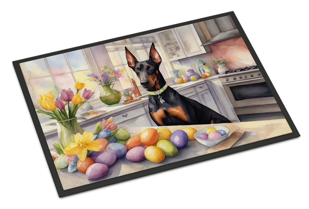 Decorating Easter Doberman Pinscher Doormat Indoor Outdoor 18H X 27W Front Door Mat Rugs for Entryway, Non Slip Washable