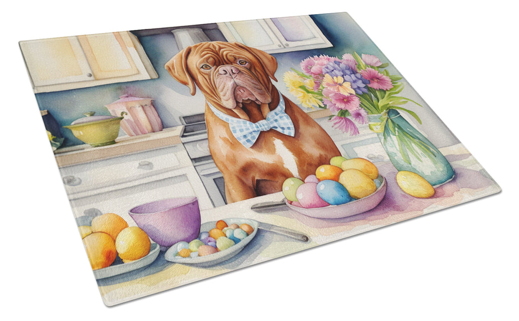 Decorating Easter Dogue de Bordeaux Cutting Board Tempered Glass Kitchen Cutting Surface, Heat Resistant Chopping, Non-Slip Feet, Food Prep & Serving