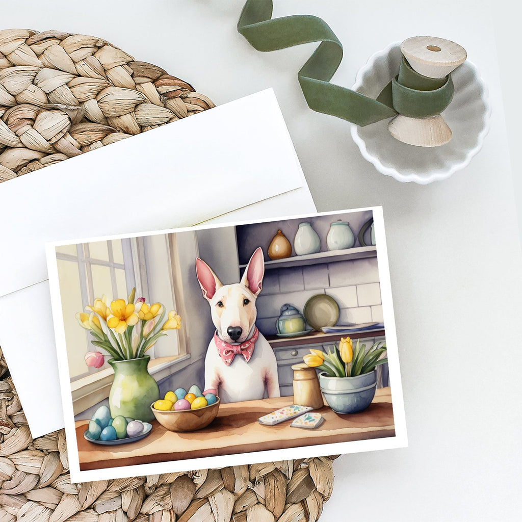 Decorating Easter English Bull Terrier Greeting Cards Pack of 8 Blank Cards with Envelopes Whimsical A7 Size 5x7