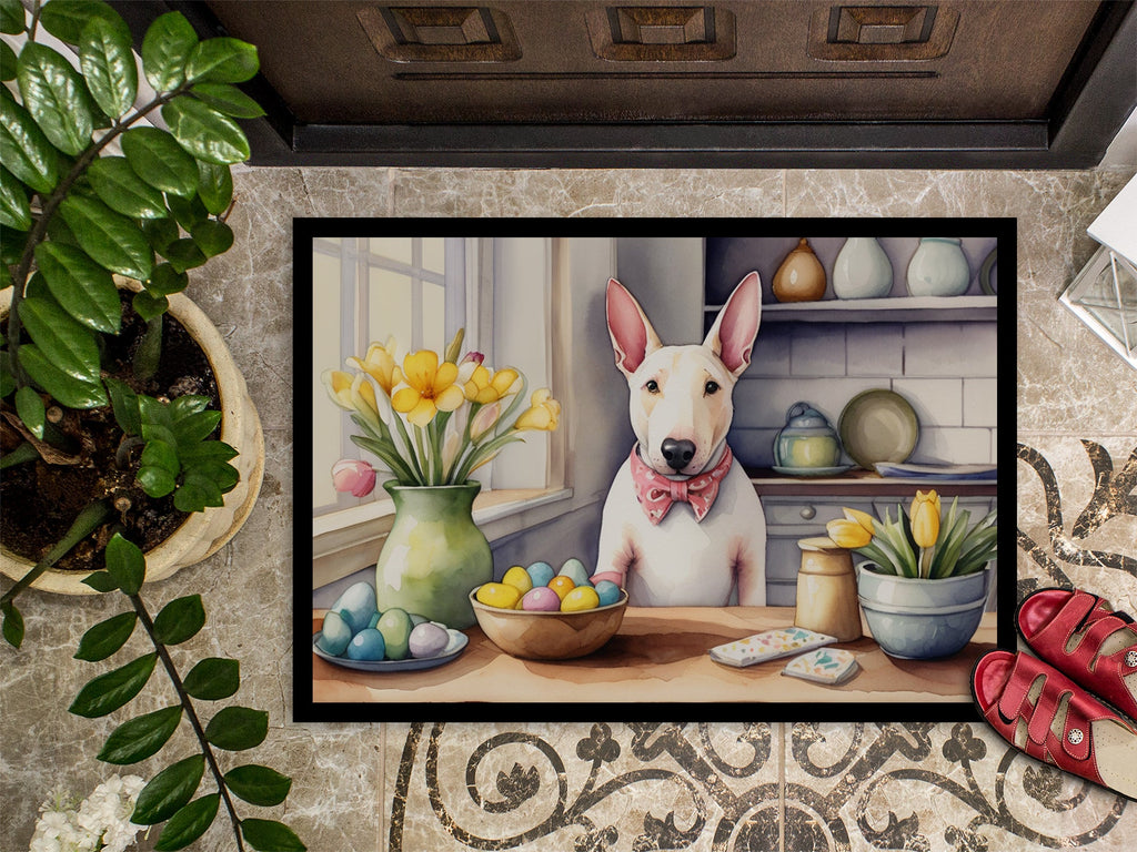 Decorating Easter English Bull Terrier Doormat Indoor Outdoor 18H X 27W Front Door Mat Rugs for Entryway, Non Slip Washable