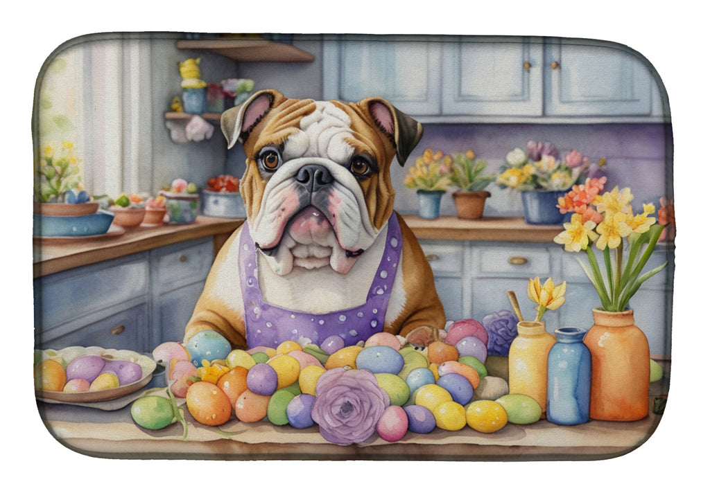 Decorating Easter English Bulldog Dish Drying Mat Absorbent Dish Drying Mat Pad for Kitchen Counter Dish Drainer Mat for Countertop, 14 x 21", Multicolor