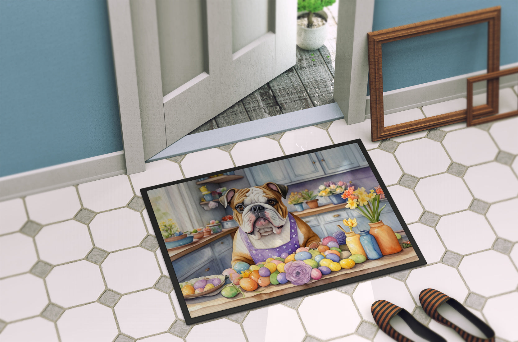 Decorating Easter English Bulldog Doormat Indoor Outdoor 18H X 27W Front Door Mat Rugs for Entryway, Non Slip Washable