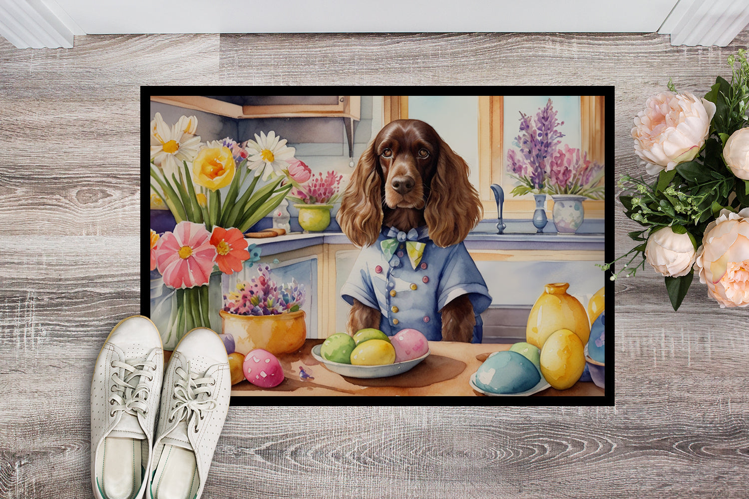 Decorating Easter English Cocker Spaniel Doormat Indoor Outdoor 24H X 36W Front Door Mat Rugs for Entryway, Non Slip Washable Low Pile,