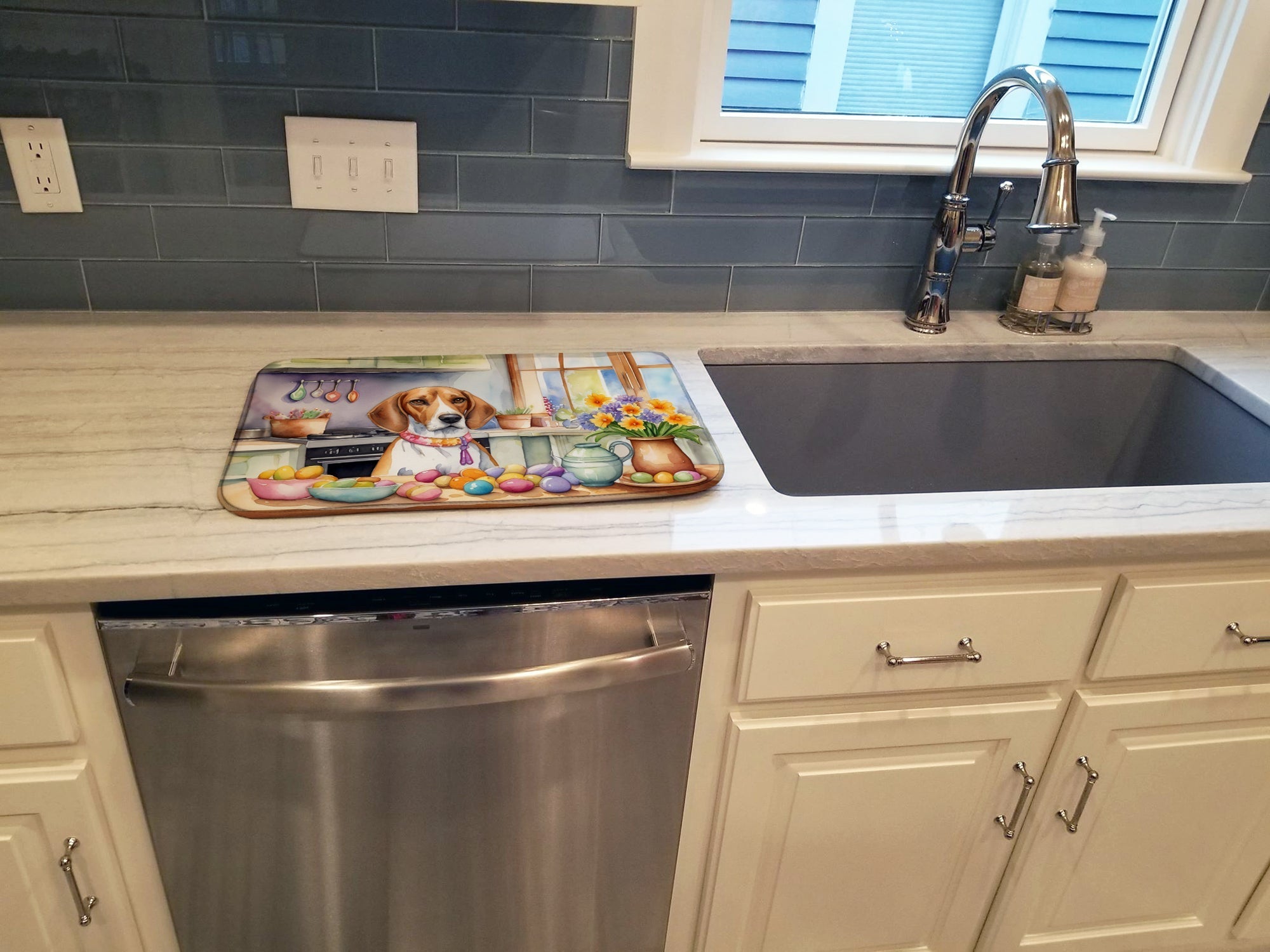 Decorating Easter English Foxhound Dish Drying Mat Absorbent Dish Drying Mat Pad for Kitchen Counter Dish Drainer Mat for Countertop, 14 x 21", Multicolor