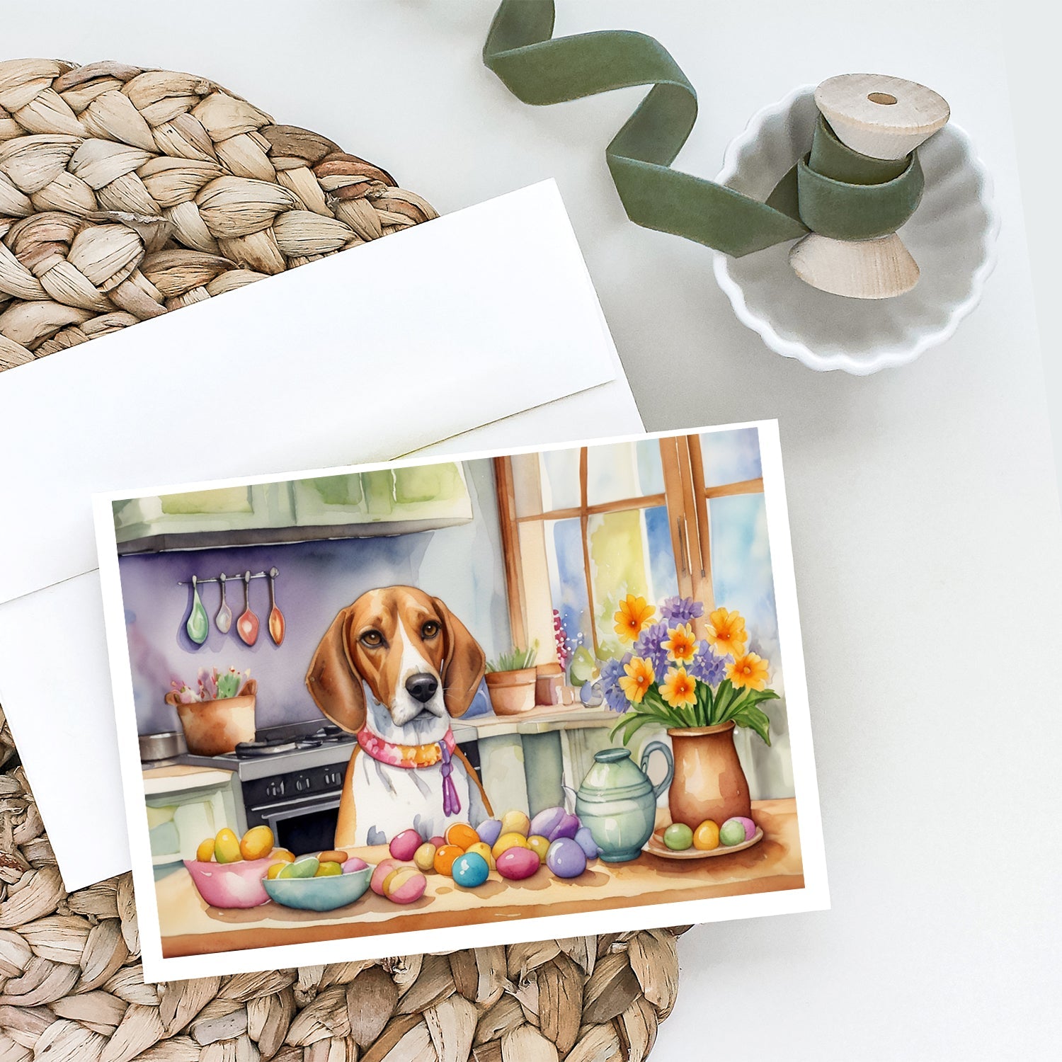 Decorating Easter English Foxhound Greeting Cards Pack of 8 Blank Cards with Envelopes Whimsical A7 Size 5x7