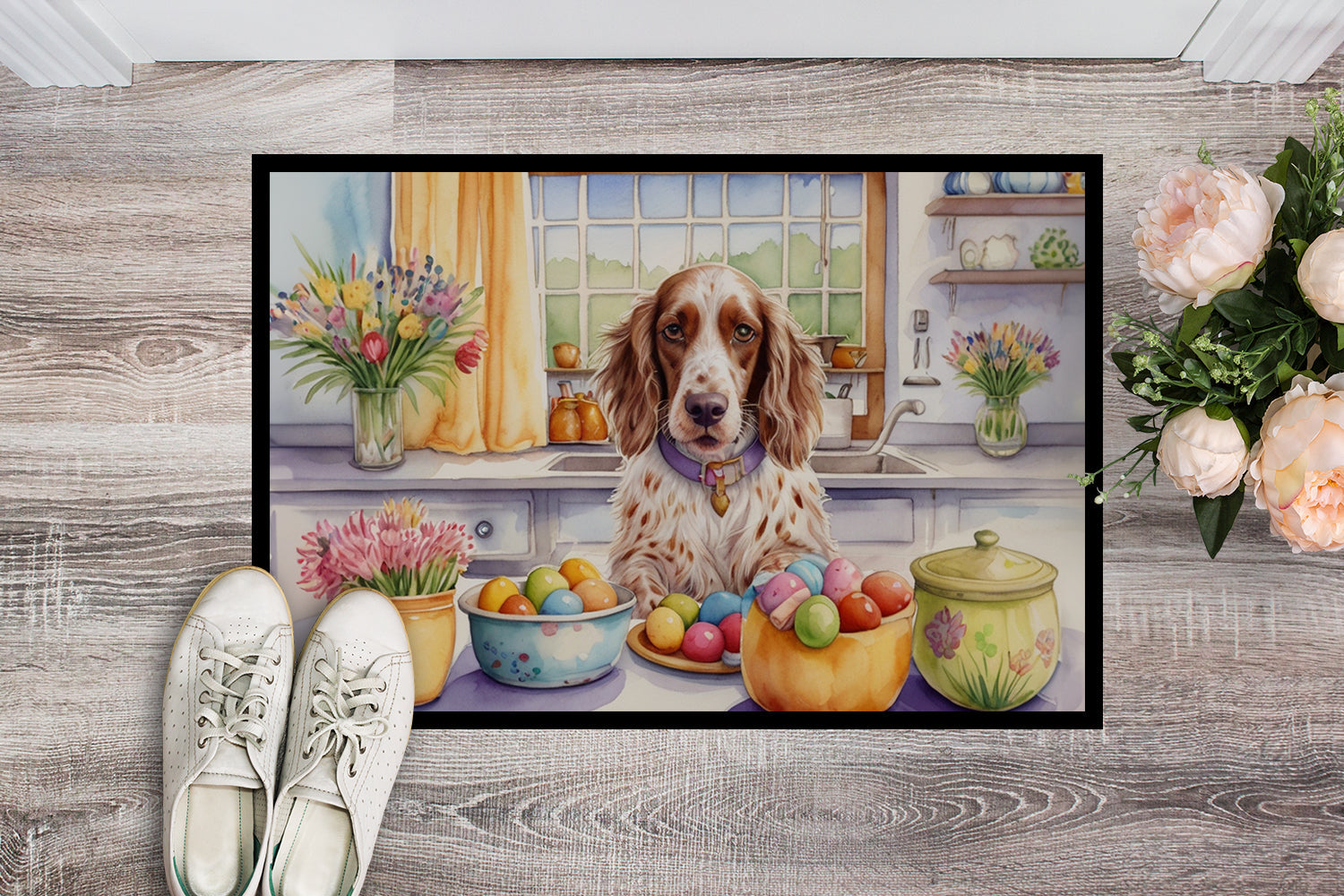 Decorating Easter English Setter Doormat Indoor Outdoor 24H X 36W Front Door Mat Rugs for Entryway, Non Slip Washable Low Pile,