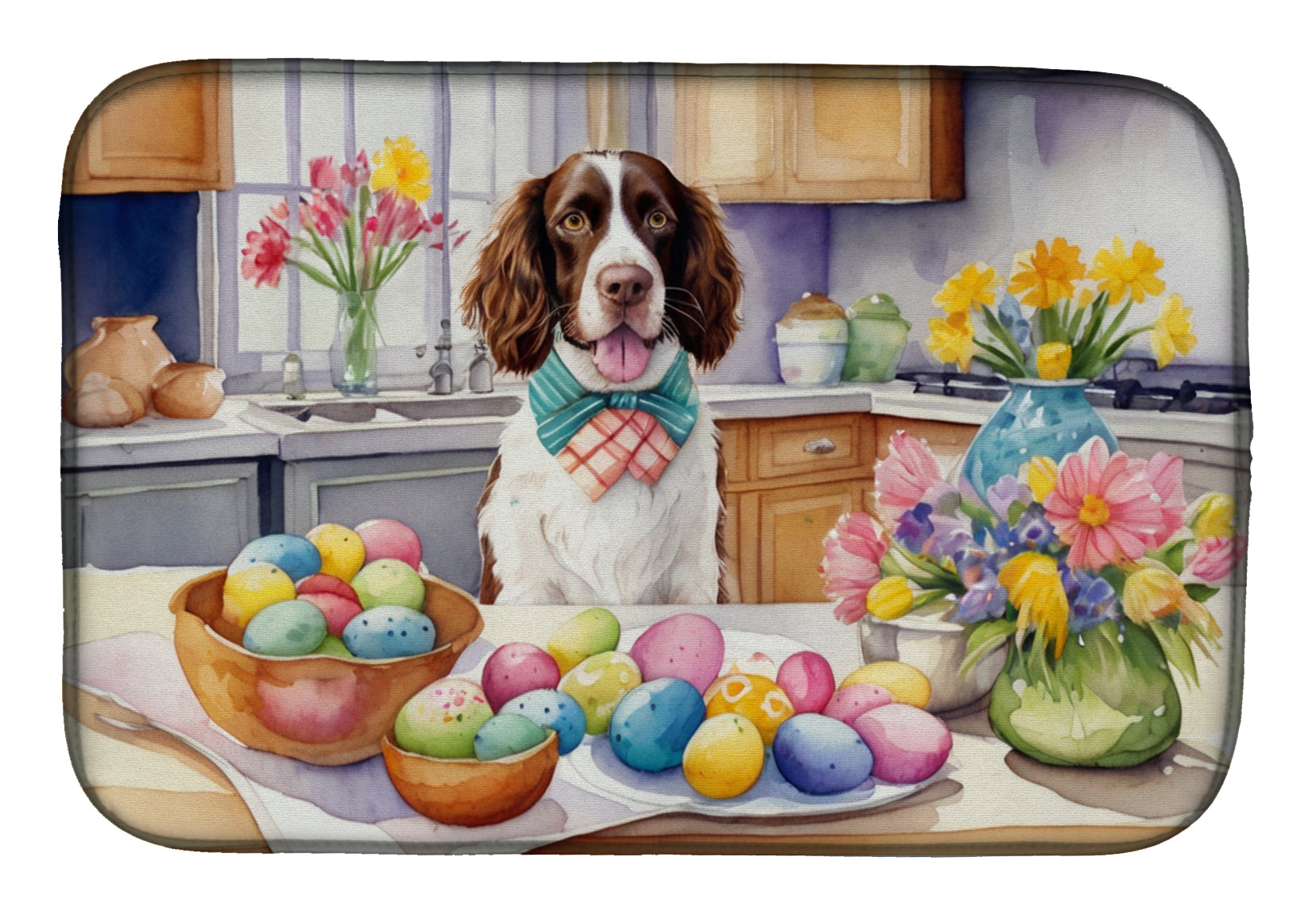 Decorating Easter English Springer Spaniel Dish Drying Mat Absorbent Dish Drying Mat Pad for Kitchen Counter Dish Drainer Mat for Countertop, 14 x 21", Multicolor