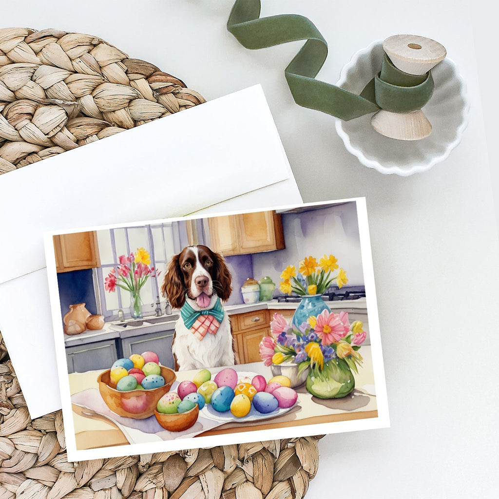 Decorating Easter English Springer Spaniel Greeting Cards Pack of 8 Blank Cards with Envelopes Whimsical A7 Size 5x7