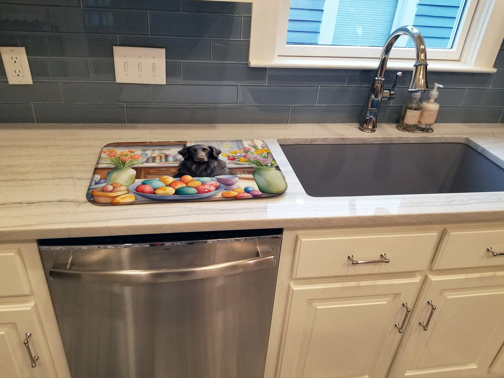 Decorating Easter Flat-Coated Retriever Dish Drying Mat Absorbent Dish Drying Mat Pad for Kitchen Counter Dish Drainer Mat for Countertop, 14 x 21", Multicolor