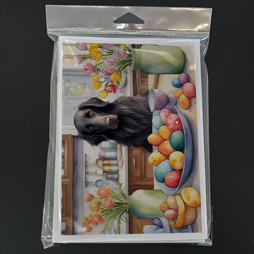 Decorating Easter Flat-Coated Retriever Greeting Cards Pack of 8 Blank Cards with Envelopes Whimsical A7 Size 5x7