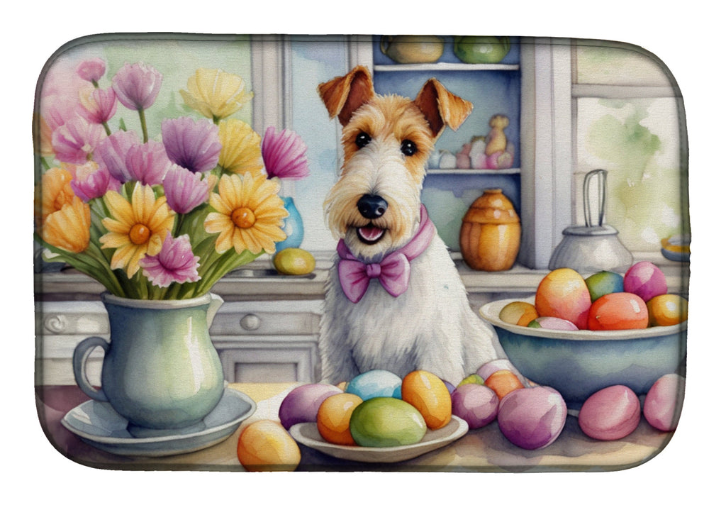 Decorating Easter Fox Terrier Dish Drying Mat Absorbent Dish Drying Mat Pad for Kitchen Counter Dish Drainer Mat for Countertop, 14 x 21", Multicolor