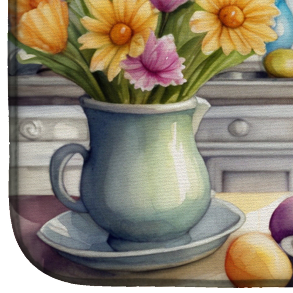 Decorating Easter Fox Terrier Dish Drying Mat Absorbent Dish Drying Mat Pad for Kitchen Counter Dish Drainer Mat for Countertop, 14 x 21", Multicolor