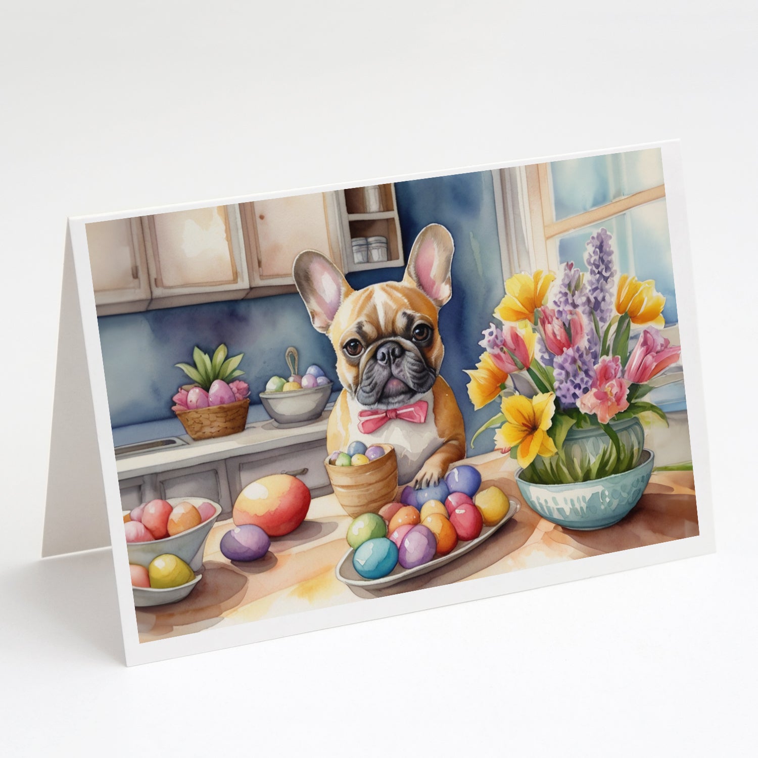 Decorating Easter French Bulldog Greeting Cards Pack of 8 Blank Cards with Envelopes Whimsical A7 Size 5x7