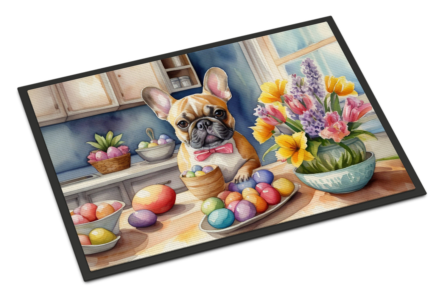 Decorating Easter French Bulldog Doormat Indoor Outdoor 24H X 36W Front Door Mat Rugs for Entryway, Non Slip Washable Low Pile,