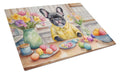 Decorating Easter French Bulldog Cutting Board Tempered Glass Kitchen Cutting Surface, Heat Resistant Chopping, Non-Slip Feet, Food Prep & Serving