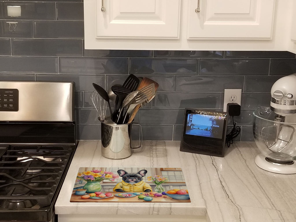 Decorating Easter French Bulldog Cutting Board Tempered Glass Kitchen Cutting Surface, Heat Resistant Chopping, Non-Slip Feet, Food Prep & Serving