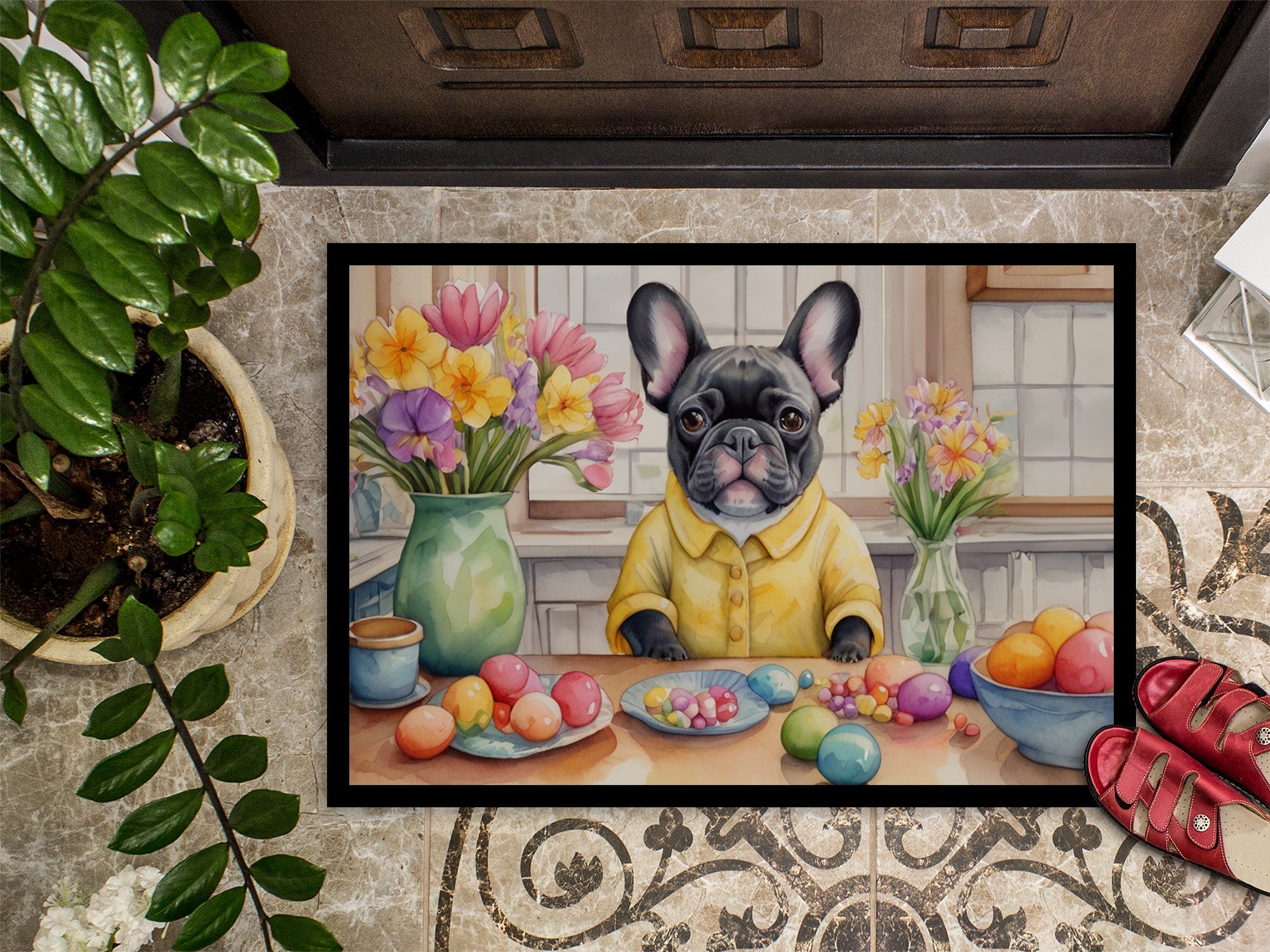 Decorating Easter French Bulldog Doormat Indoor Outdoor 18H X 27W Front Door Mat Rugs for Entryway, Non Slip Washable