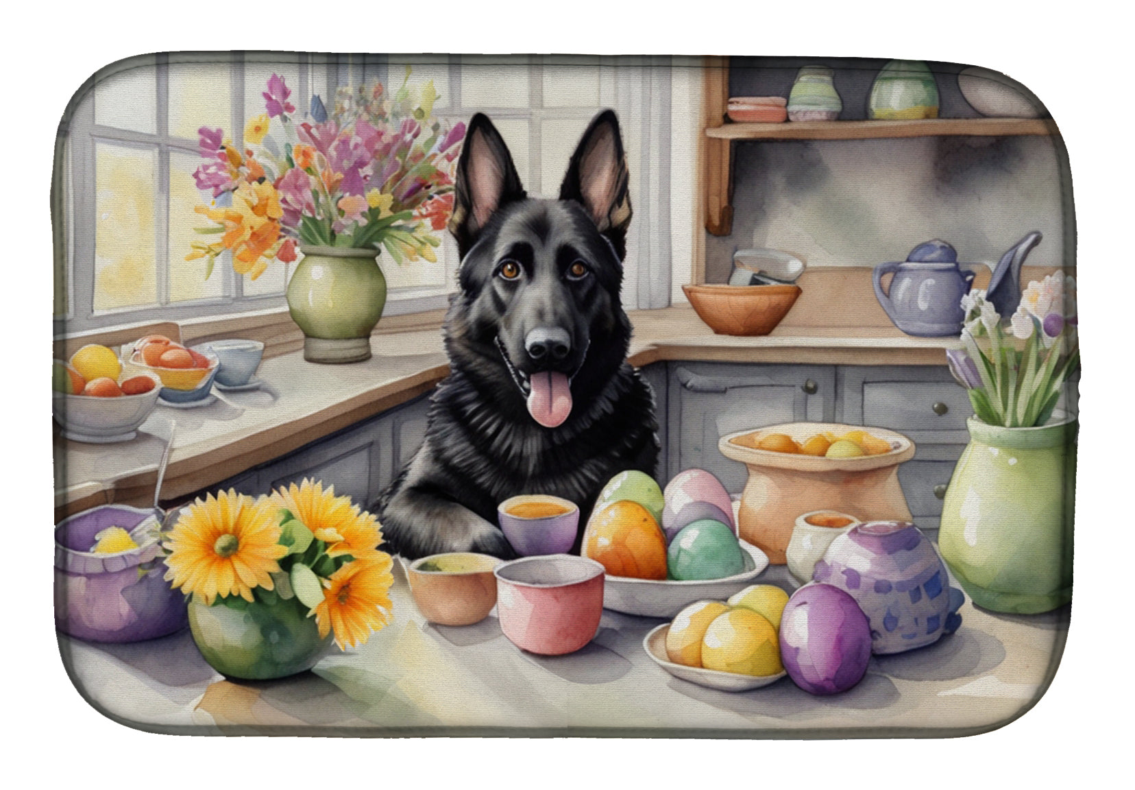 Decorating Easter German Shepherd Dish Drying Mat Absorbent Dish Drying Mat Pad for Kitchen Counter Dish Drainer Mat for Countertop, 14 x 21", Multicolor