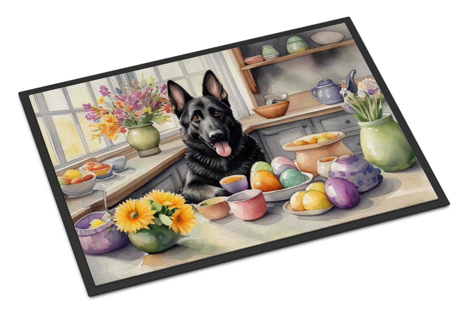 Decorating Easter German Shepherd Doormat Indoor Outdoor 24H X 36W Front Door Mat Rugs for Entryway, Non Slip Washable Low Pile,