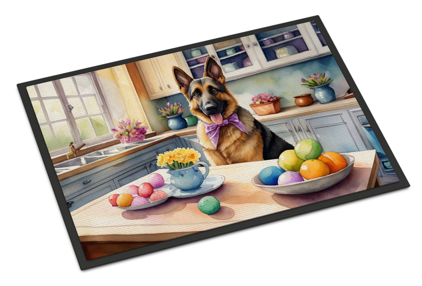 Decorating Easter German Shepherd Doormat Indoor Outdoor 24H X 36W Front Door Mat Rugs for Entryway, Non Slip Washable Low Pile,