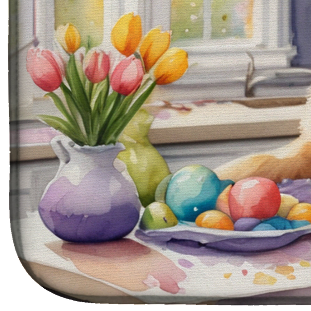 Decorating Easter German Shepherd Dish Drying Mat Absorbent Dish Drying Mat Pad for Kitchen Counter Dish Drainer Mat for Countertop, 14 x 21", Multicolor