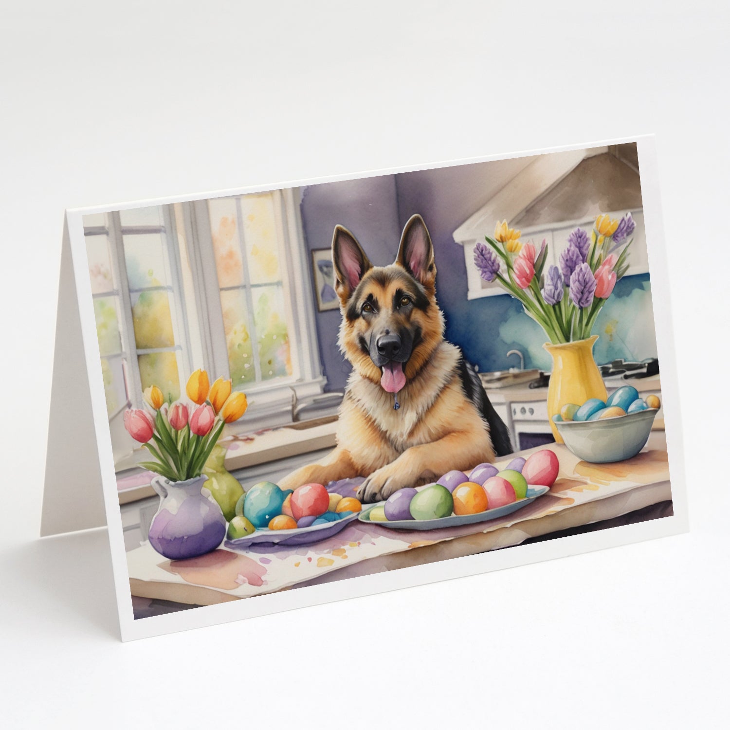 Decorating Easter German Shepherd Greeting Cards Pack of 8 Blank Cards with Envelopes Whimsical A7 Size 5x7
