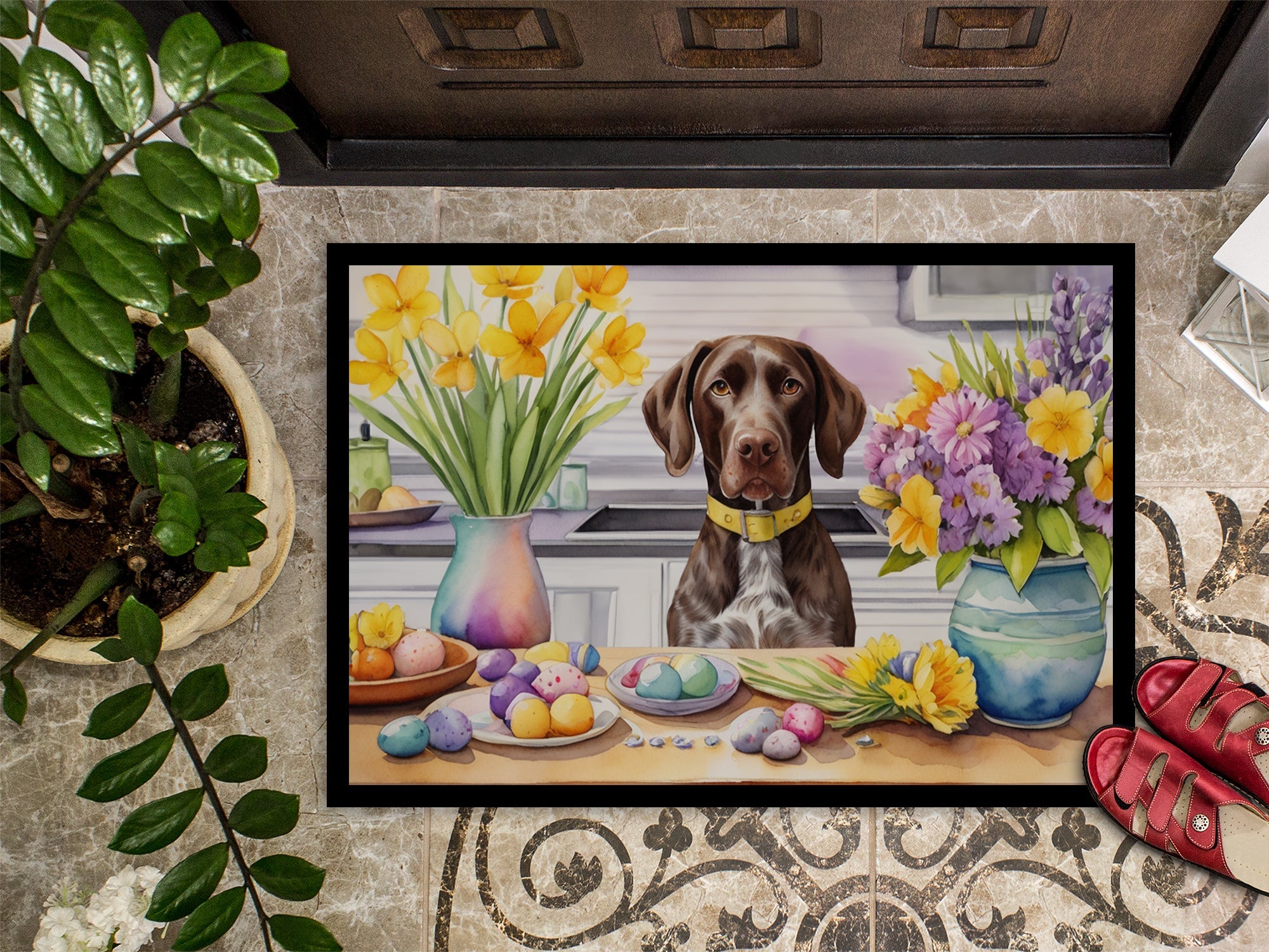 Decorating Easter German Shorthaired Pointer Doormat Indoor Outdoor 24H X 36W Front Door Mat Rugs for Entryway, Non Slip Washable Low Pile,