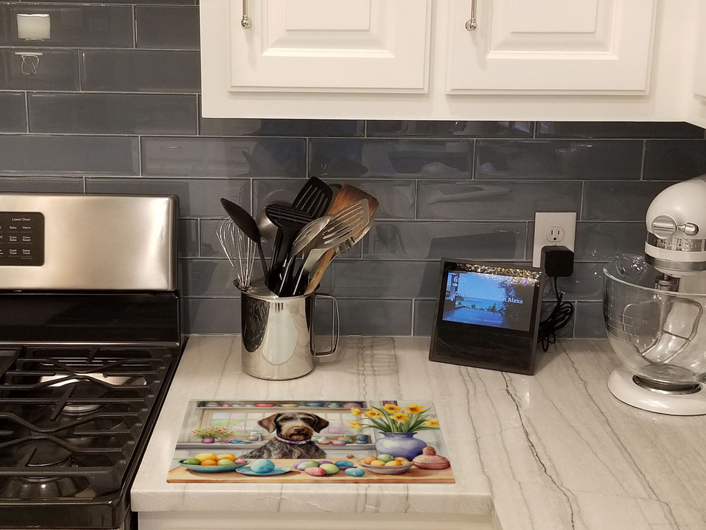 Decorating Easter German Wirehaired Pointer Cutting Board Tempered Glass Kitchen Cutting Surface, Heat Resistant Chopping, Non-Slip Feet, Food Prep & Serving